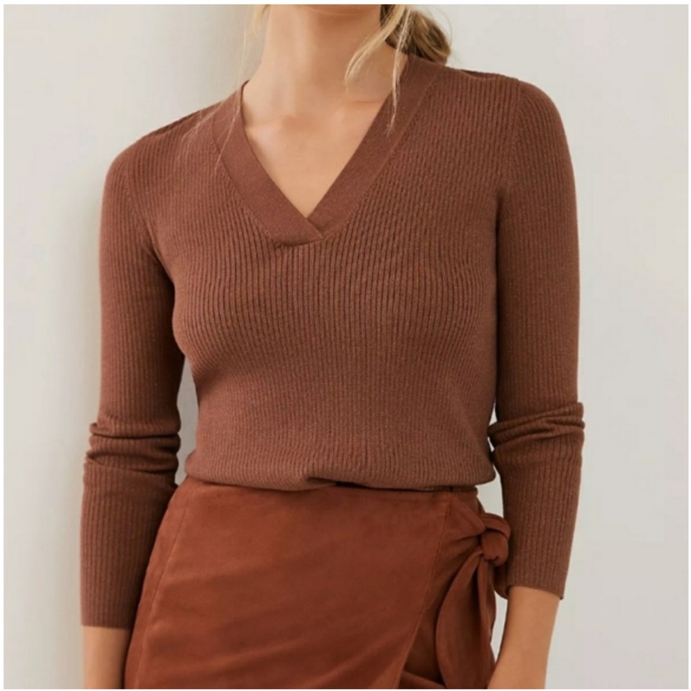 Anthropologie Brown V-Neck Sweater